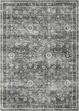 Oriental Distressed Machine Washable Rug Floral Print Accent Carpet with Non-Slip Backing, Vintage Indoor Mat, Foldable Low Pile Floor Cover for Bedro