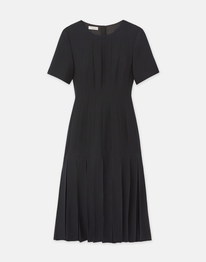 Plus Size Wool Silk Crepe Box Pleat Dress