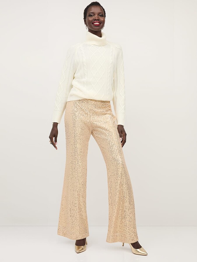 New York & Co. NY&Co Women's Sequin High-Waisted Wide-Leg Pant Gold -  ShopStyle