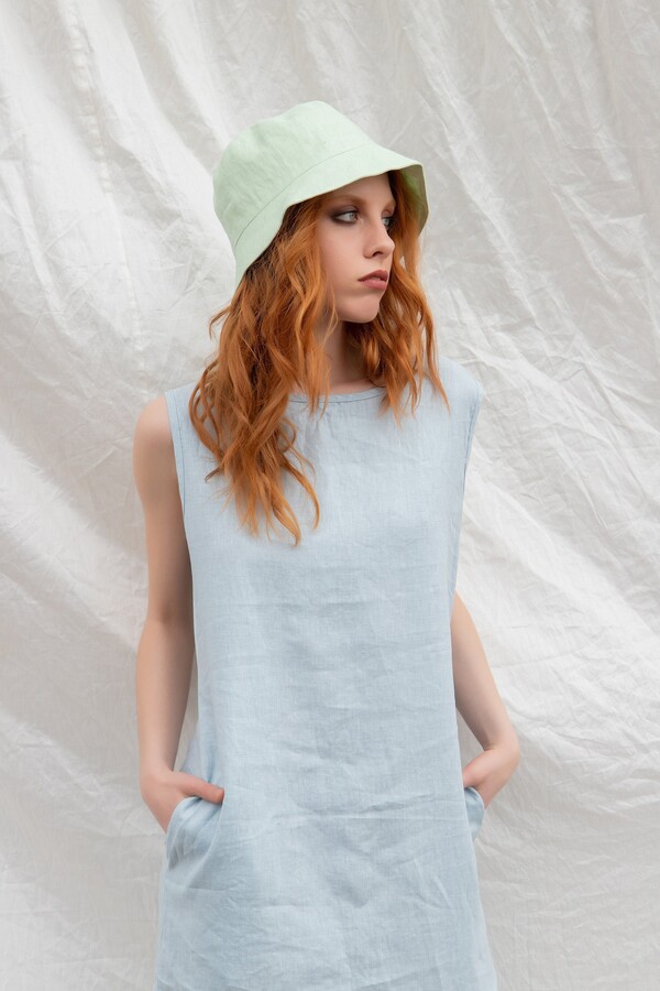 Etsy Light Green Linen Bucket Hat Handmade Summer Sun Hat