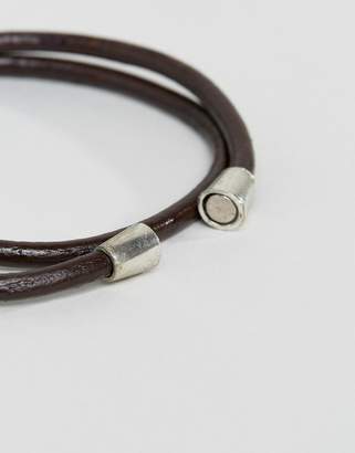 Jack and Jones Leather Wrap Bracelet In Brown