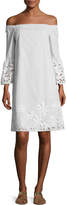 Thumbnail for your product : Lafayette 148 New York Off-the-Shoulder Mélange Striped Dress w/ Floral Cutouts