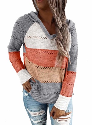 Elegancity Women's Hoodies Womens Color Block Hoodies Knit Sweaters Long Sleeve Casual Pullovers Sweatshirts Tops
