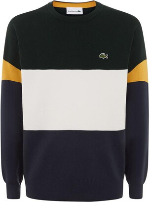 Lacoste Crew Neck Colorblock Flat Ribbed Cotton Sweater - ShopStyle