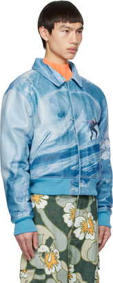 ERL Blue Graphic Leather Jacket