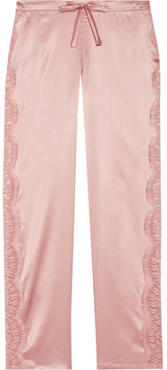 I.D. Sarrieri Chantilly Lace-paneled Silk-blend Satin Pajama Pants - Blush