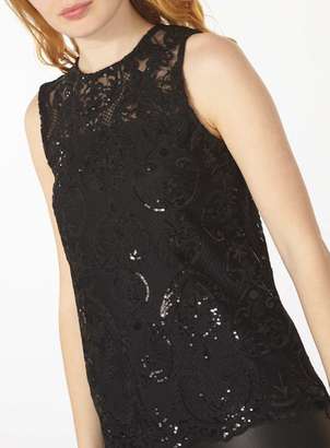 Black Sequin Lace Top