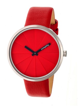 Simplify Quartz The 4000 Genuine Red Leather Watch 43mm