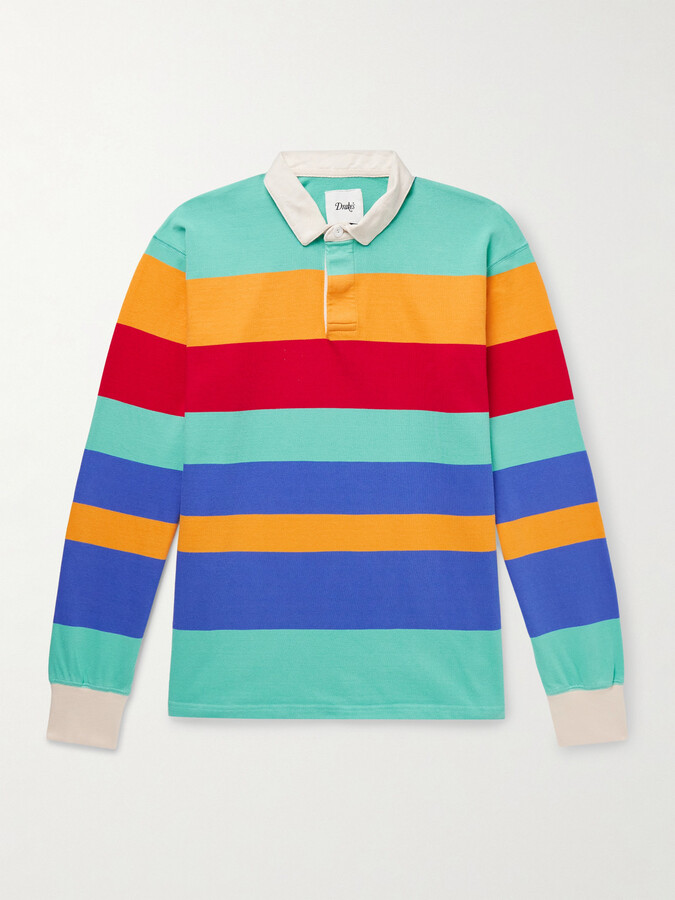 Drakes Striped Cotton-Jersey Polo Shirt