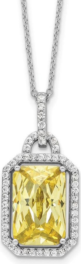 Diamond2Deal Sterling Silver Fancy Yellow Checkerboard-cut and White Cubic Zirconia Necklace 18\