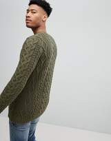 Thumbnail for your product : ASOS Design Tall Cable Knit Jumper In Khaki