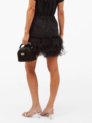No.21 Side-bow Feather-trimmed Cotton Mini Skirt - Black