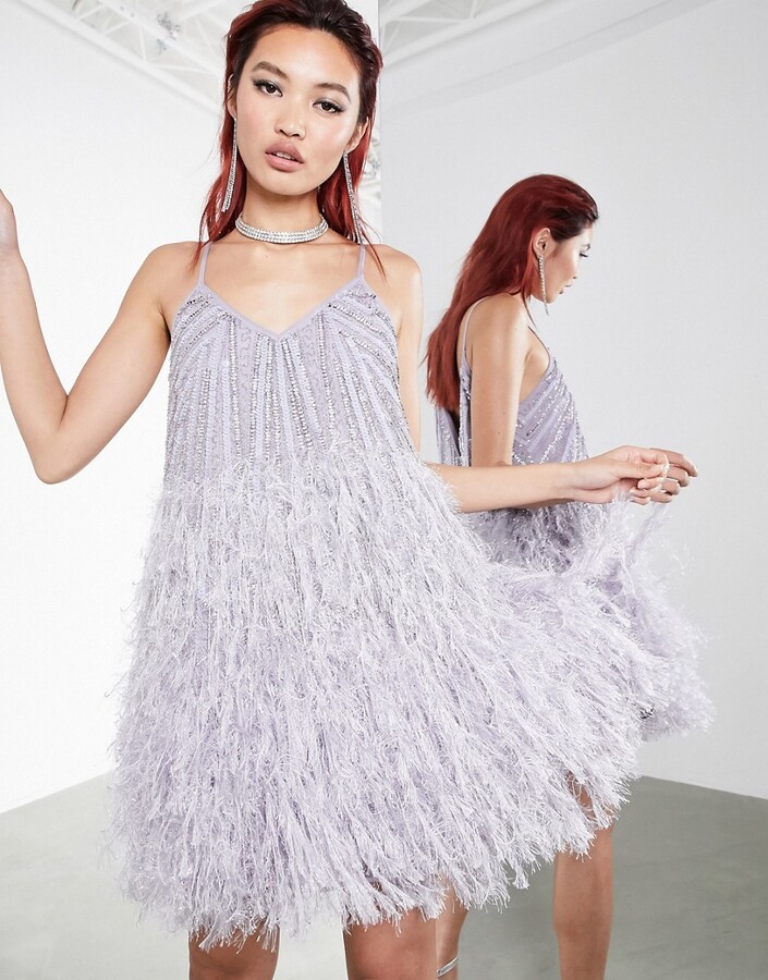 ASOS EDITION pearl embellished cami dress with faux feather hem, ASOS