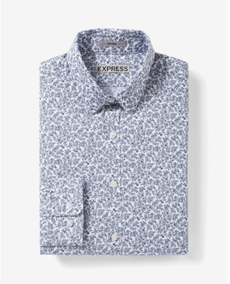 Express fitted micro floral print dress shirt