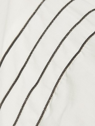 Brunello Cucinelli Puff-Sleeve Collared Asymmetric Midi Dress