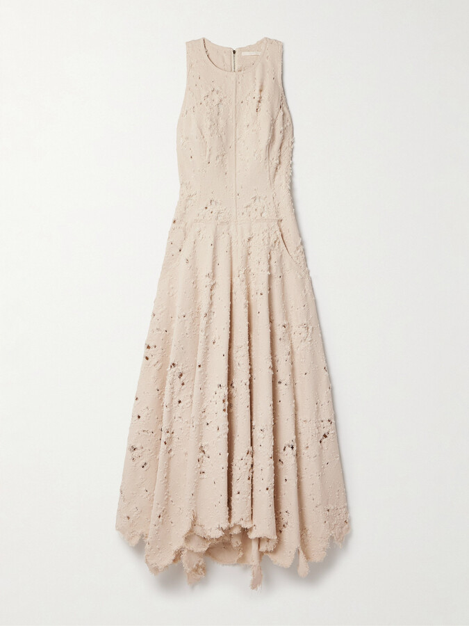 Jason Wu Collection Distressed Frayed Twill Midi Dress - Cream