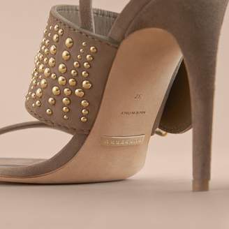 Burberry Riveted Suede Sandals with Buckle Detail