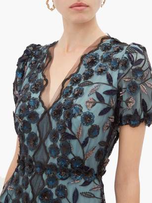Luisa Beccaria Floral-embroidered Tulle Gown - Womens - Black Multi