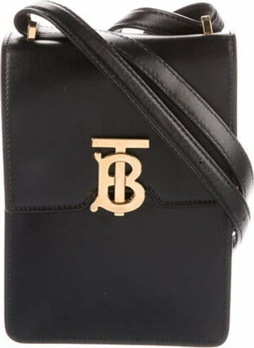 BURBERRY BLACK WHITE Robin TB Monogram Leather Shoulder Bag NEW