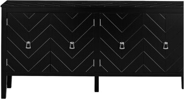 Winston Porter U-Style Four-Door Sideboard with Geometric Line Patterns and Retro Metal Handles, Representing Timeless Elegance, Suitable for Living Room, Entrance,