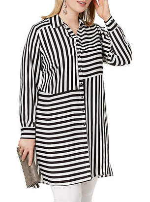 INC International Concepts Plus Long-Sleeve Striped Tunic