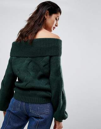 Vila Chunky Cable Knit Off Shoulder Sweater