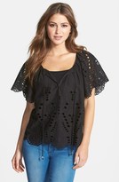 Thumbnail for your product : MICHAEL Michael Kors Eyelet Tie Front Cotton Peasant Top (Regular & Petite)