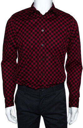 Gucci Red & Black Checkered Cotton Long Sleeve Slim Fit Shirt M 