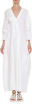 Thumbnail for your product : Jil Sander V-Neck Long-Sleeve Long Cotton Dress with Asymmetric Pleating