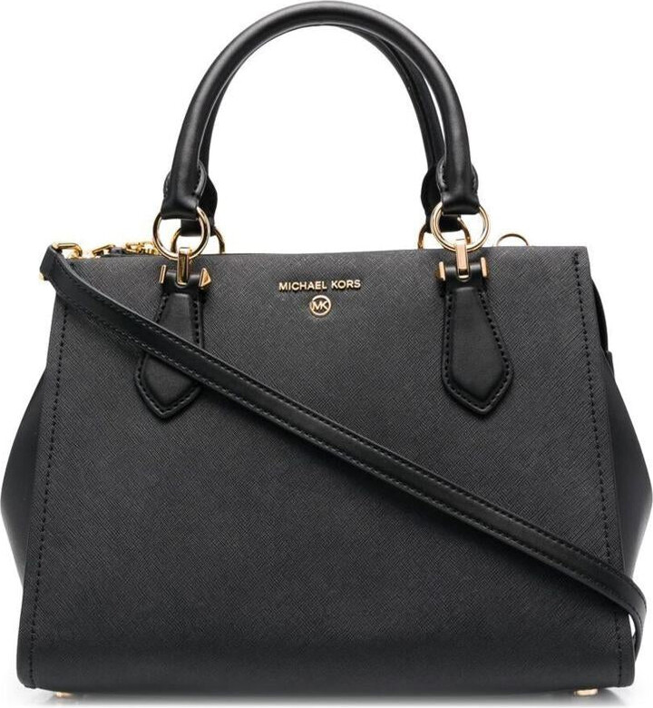 MICHAEL Michael Kors M Michael Kors Woman's Black Leather Marilyn Handbag  With Logo - ShopStyle Tote Bags