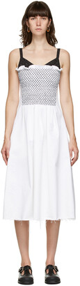 Marina Moscone White Smocked Mid-Length Dress