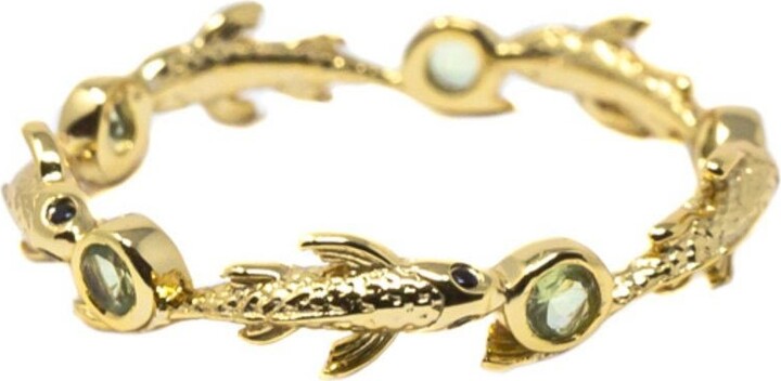 Nasi Silver Green Eternity Neshama Fish Band- Peridot- Gold