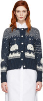 Thumbnail for your product : Thom Browne Navy Crewneck Whale Cardigan