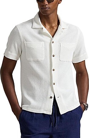 Polo Ralph Lauren Waffle-Knit Cotton-Linen Short Sleeve Woven Camp Shirt