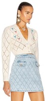 Thumbnail for your product : Alessandra Rich Wool Cardigan with Floral Details in Floral,White