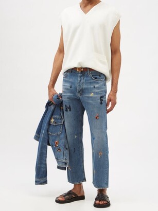 Nick Fouquet Uzzi Embroidered Cropped Jeans - Navy - ShopStyle
