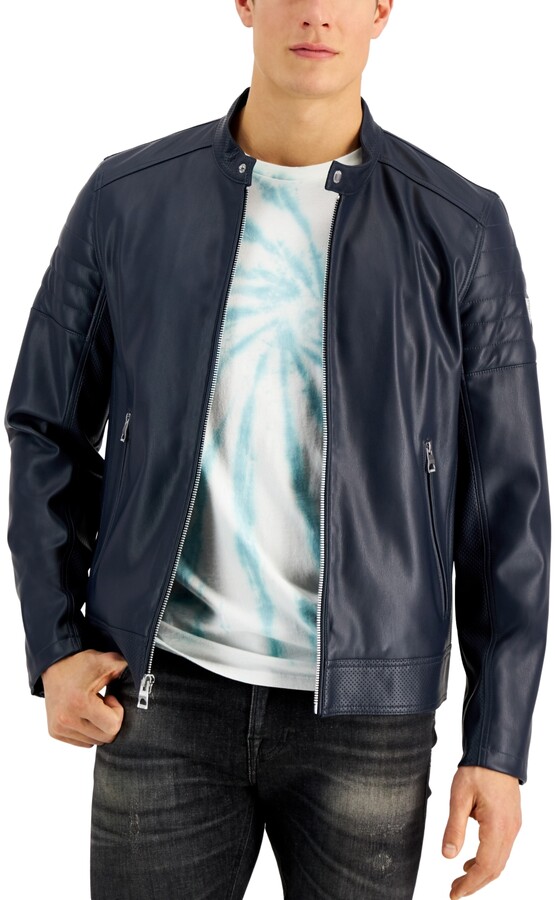 GUESS Men's Faux Leather Racer Jacket ShopStyle