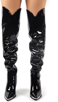 patent leather knee high boots uk