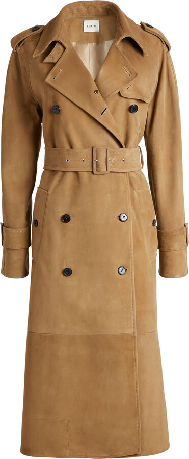 KHAITE Selly Suede Trench Coat - ShopStyle