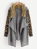 Thumbnail for your product : Shein Contrast Faux Fur Cheetah Print Cardigan
