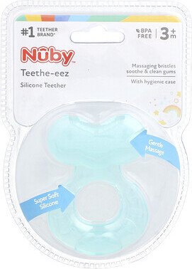 Nuby Nuby, Silicone Teether, Teethe-eez, 3+ Months, Aqua, 2 Piece Set