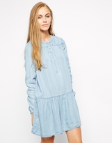Thumbnail for your product : Pieces Long Sleeve Drop Waist Light Tencel Denim Dress - Blue