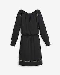 White House Black Market Long-Sleeve Studded Black Boho Dress
