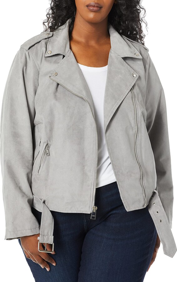 plus size grey leather jacket