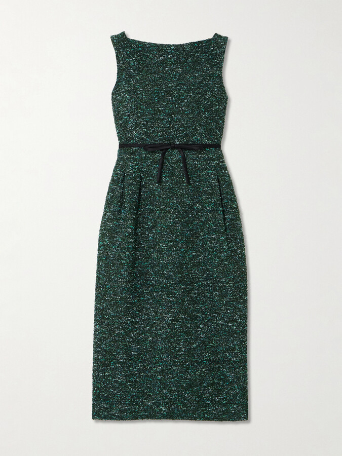 Erdem Bow-detailed Bouclé-tweed Midi Dress - Green