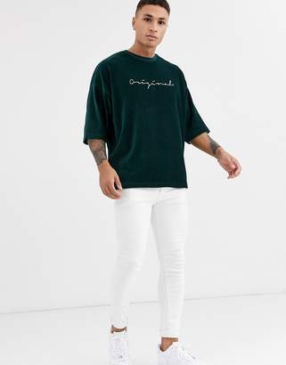 ASOS Design DESIGN oversized cord t-shirt with original embroidery