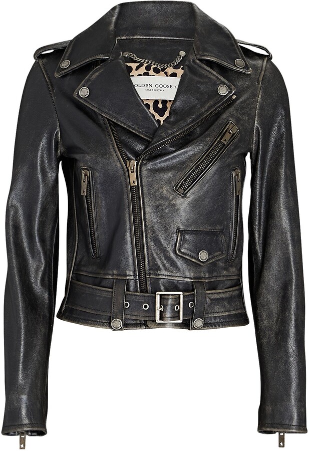leather jacket gold zip