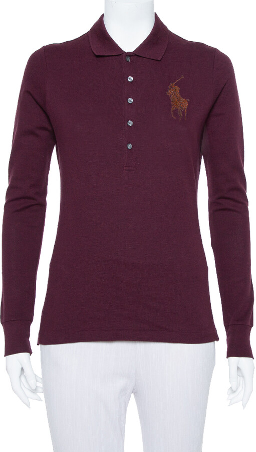 Ralph Lauren Burgundy Pique Knit Long Sleeve Polo T Shirt M - ShopStyle