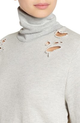 Pam & Gela Women's Destroyed Turtleneck Sweatshirt