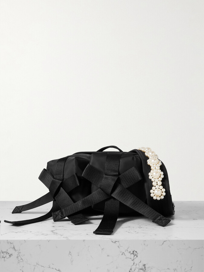 Simone Rocha - Bow And Faux Pearl-embellished Shell Belt Bag - Black